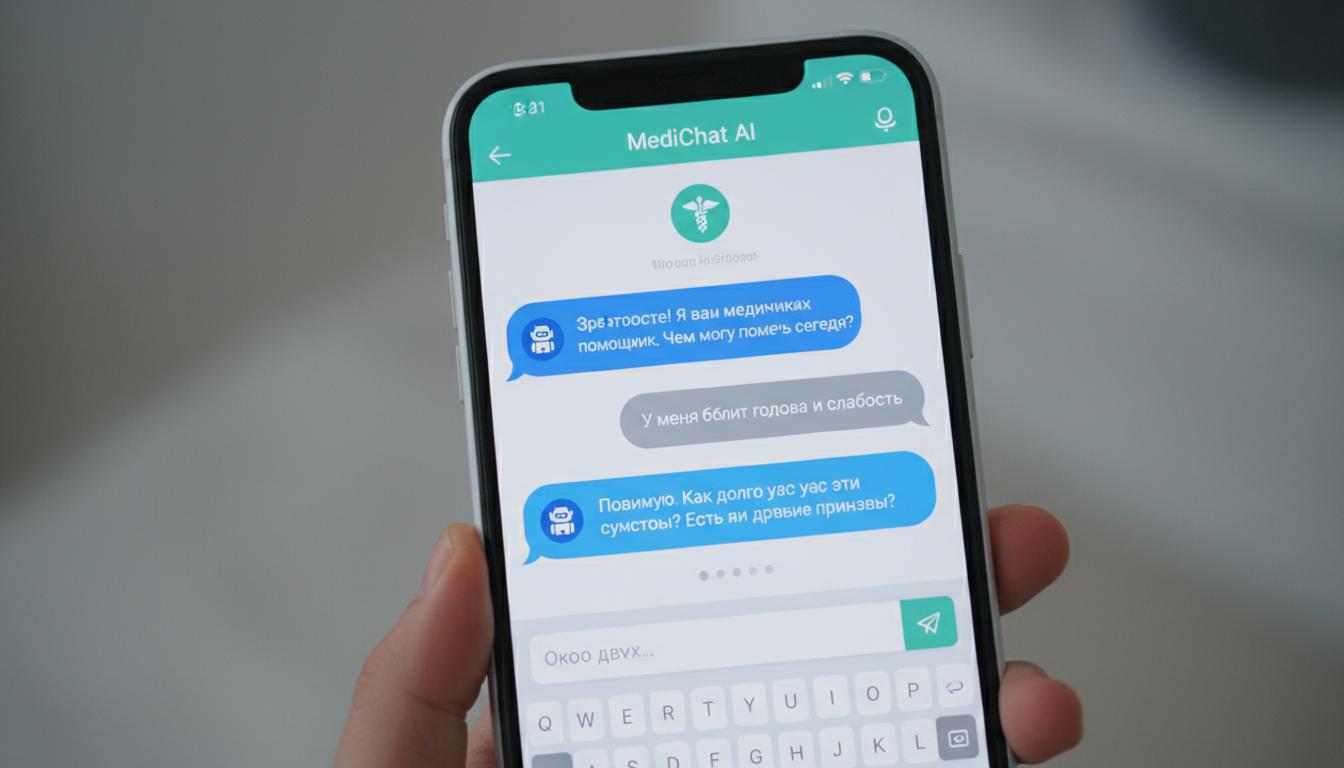 Экран смартфона с интерфейсом медицинского чат-бота и текстовыми сообщениями